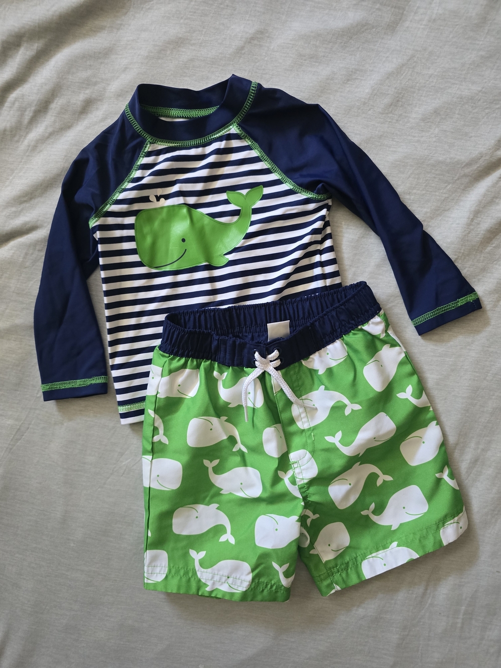 Little Me Navy & Green Whale Rashguard Swim Set - Sizw 18M
